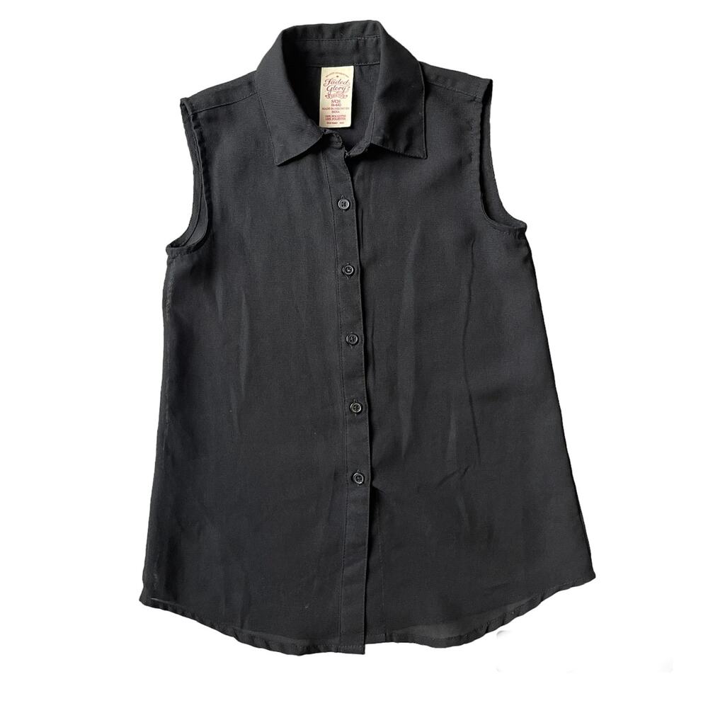 Girls S 6-6X Faded Glory Black Sleeveless Sheer Button Down Blouse Top